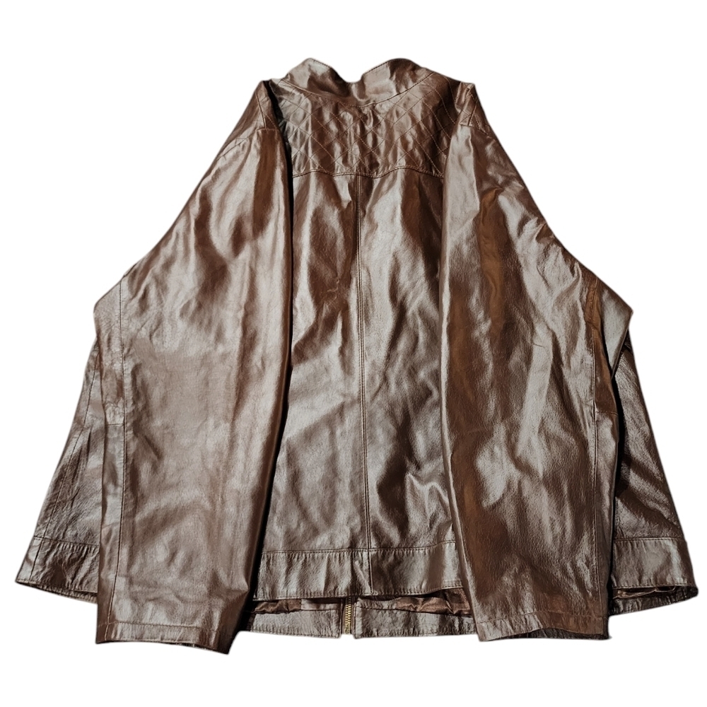 Jessica London Leather Jacket 26W Brown Plus Size 3X Quilted Moto - Picture 10 of 12